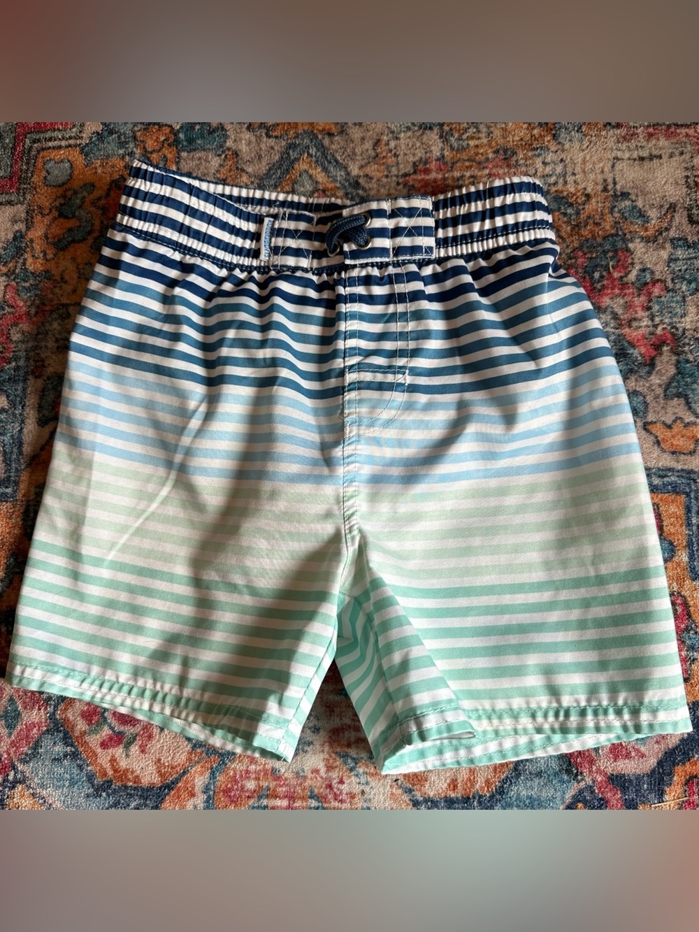 Rugged Butts Boys Stripe Swim Trunks - Blue & Mint